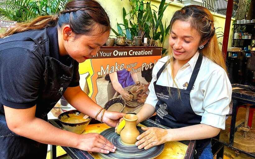Siem Reap: Cambodian Pottery Class - The manual pottery wheel: fun, hard work, and a built-in workout
